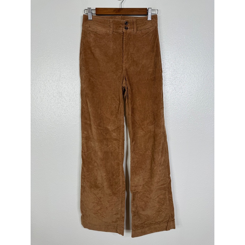 Faherty Women Brown Corduroy High Rise Wide Leg Pants Size 25 Organic Cotton